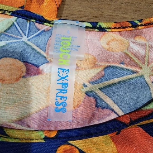 Touch Express Tropical Floral Flower Dress Stretch Knit Travel Vacation Size L - Picture 13 of 15